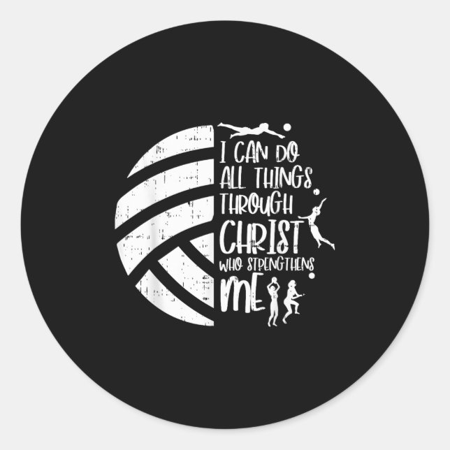 Adesivo Redondo I Can Do Things Through Christ Volleyball Christia (Frente)