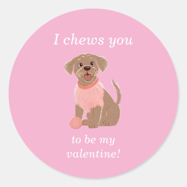 Adesivo Redondo I Chews You To Be My Valentine Dog Card  (Frente)