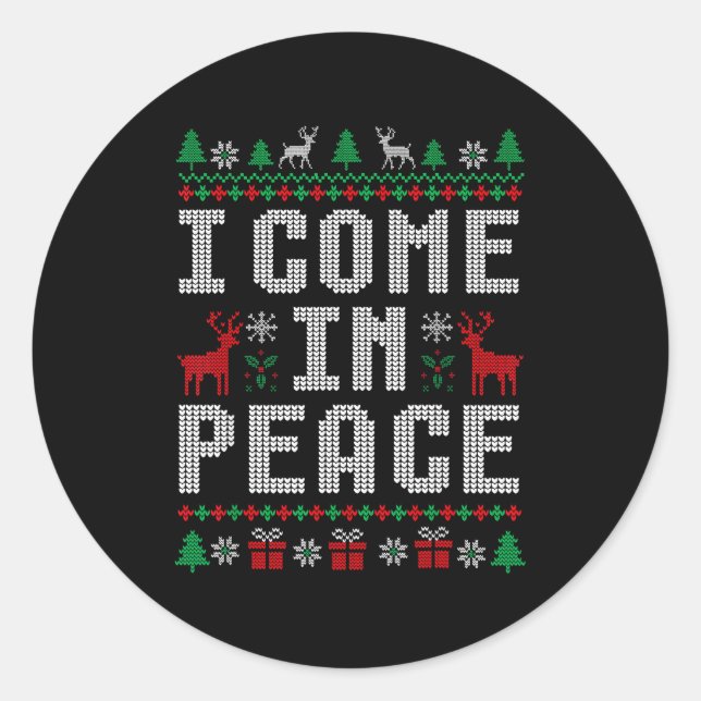 Adesivo Redondo I Come In Peace Couple Matching Ugly Christmas Swe (Frente)