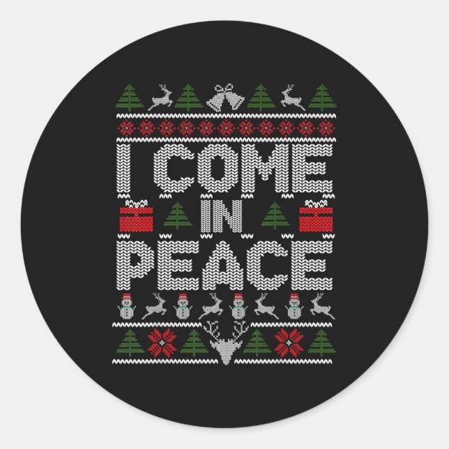 Adesivo Redondo I Come In Peace Couple Matching Ugly Christmas Swe (Frente)