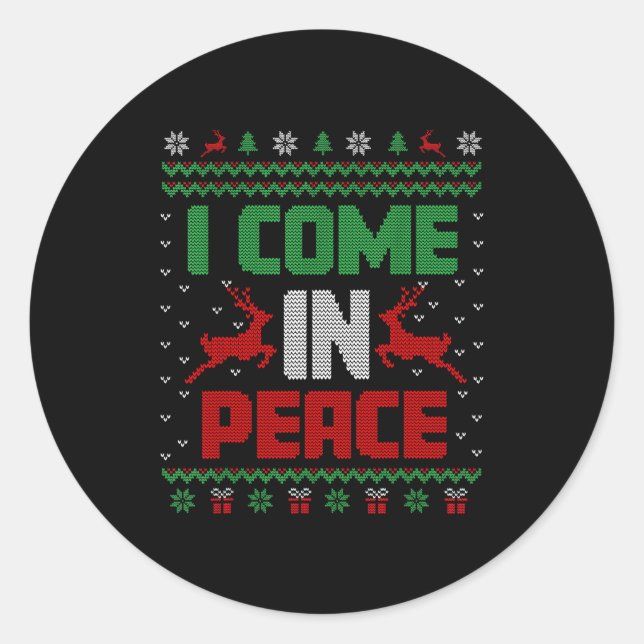 Adesivo Redondo I Come In Peace Couple Matching Ugly Christmas Swe (Frente)