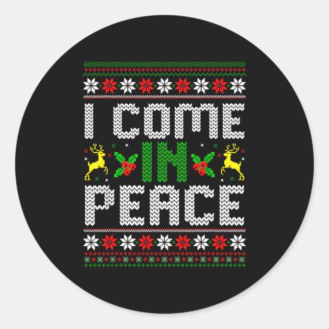 Adesivo Redondo I Come In Peace Couple Matching Ugly Christmas Swe (Frente)
