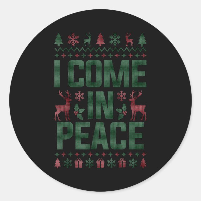 Adesivo Redondo I Come In Peace Couple Matching Ugly Christmas Swe (Frente)
