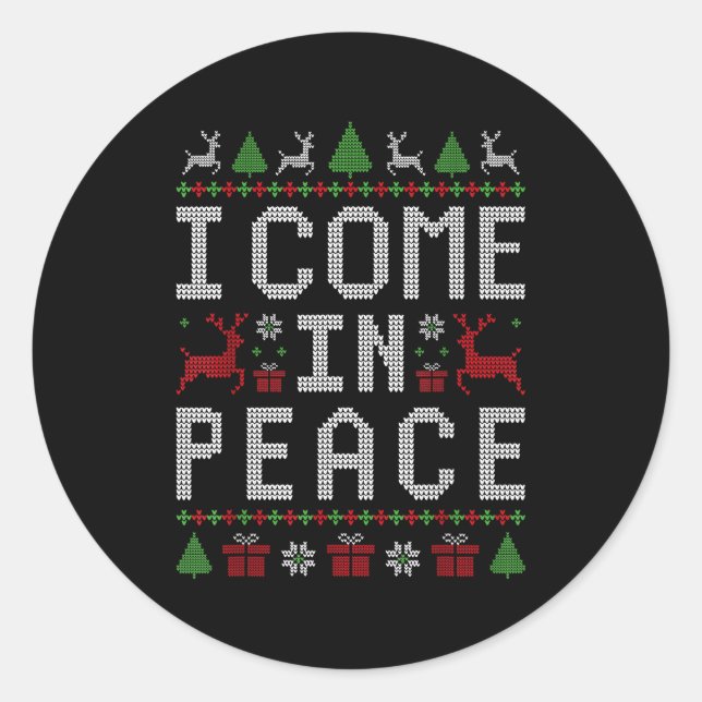 Adesivo Redondo I Come In Peace Couple Matching Ugly Christmas Swe (Frente)
