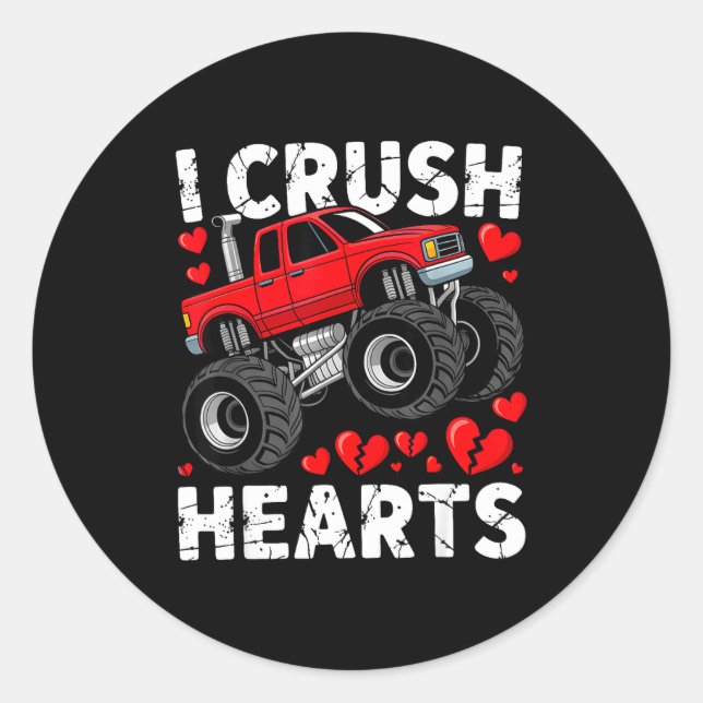 Adesivo Redondo I Crush Hearts Valentine Monster Truck Boys Toddle (Frente)