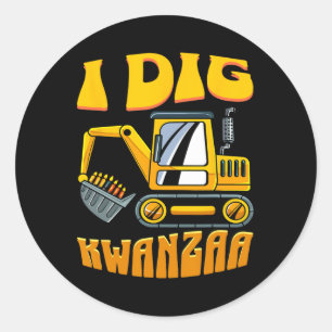 Adesivo Redondo I Dig Kwanzaa Kinara Velas de Construção Kids Boy