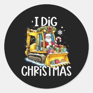 Adesivo Redondo I-Dig Papais noeis de Natal Construindo Escavador