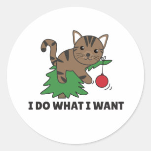 Adesivo Redondo I Do What I Want A Funny Christmas Cat Classic Rou