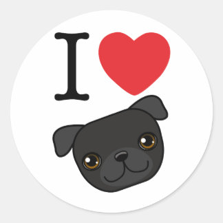 Adesivo Redondo I Heart Black Pugs