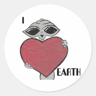 Adesivo Redondo I Heart Love Earth Alienígena Sticker