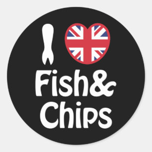 Adesivo Redondo I Heart [Love] Fish & Chips Classic Round Sticker