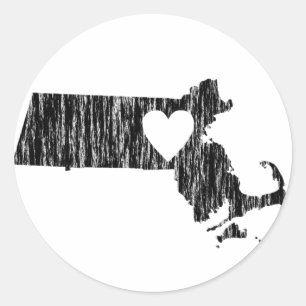 Adesivo Redondo I Heart Massachusetts Grunge Outline State Love