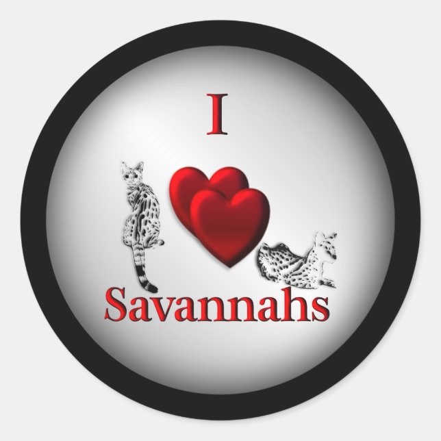 Adesivo Redondo I Heart Savannah Cat Silver (Frente)