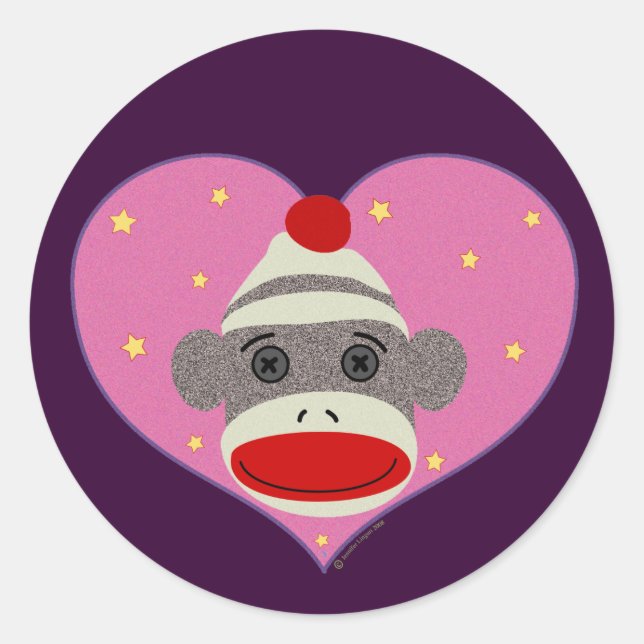 Adesivo Redondo I Heart Sock Monkey Sticker (Frente)