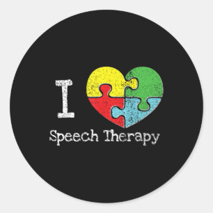 Adesivo Redondo "I Heart Speech Therapy, Autismo Consciência"