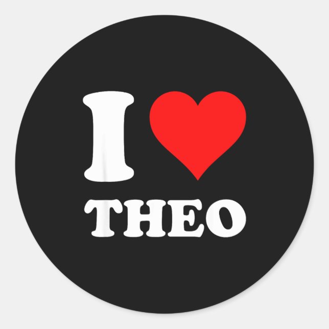 Adesivo Redondo I Heart Theo I Love Theo Red Heart Valentine's Day (Frente)