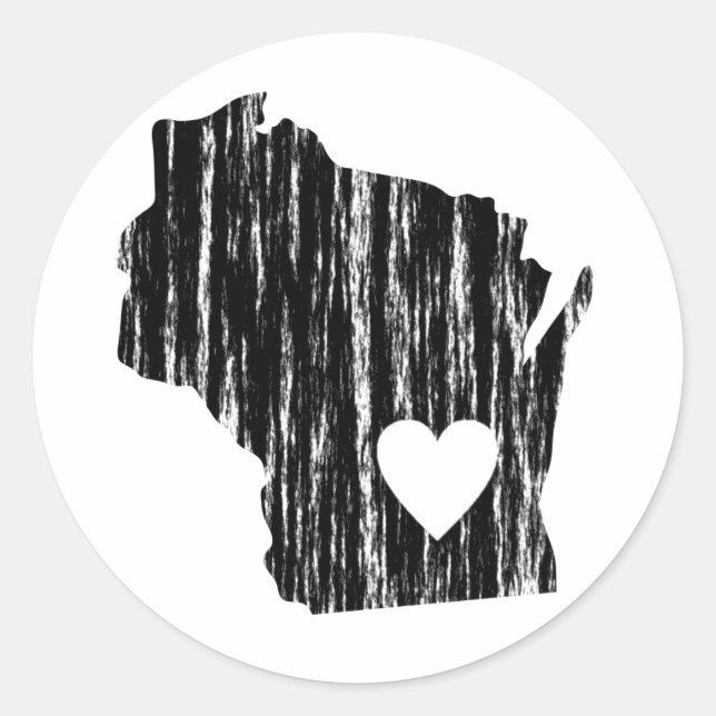 Adesivo Redondo I Heart Wisconsin Grunge Vestiu Outline State Love (Frente)