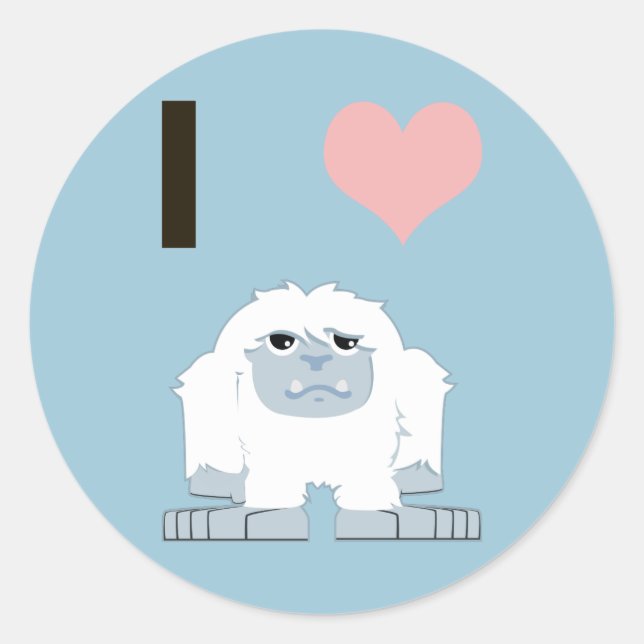 Adesivo Redondo I Heart Yeti Cute Cartoon Snow Monster (Frente)