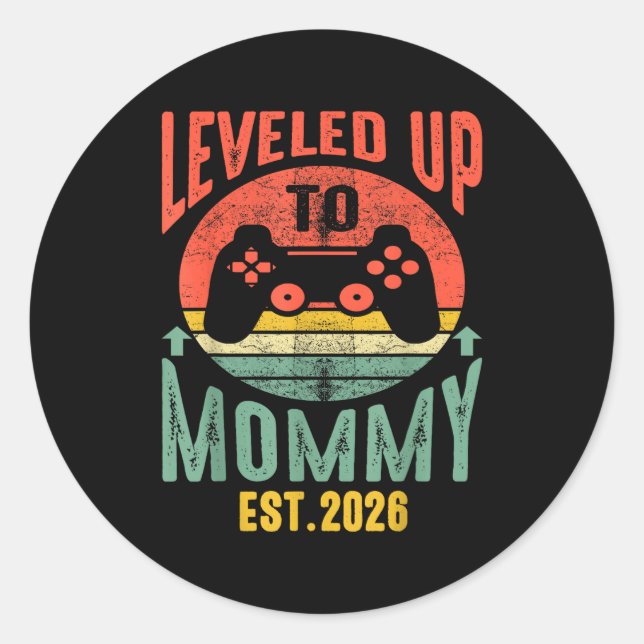 Adesivo Redondo I Leveled Up To Mommy 2026 Pregnancy Announcement  (Frente)