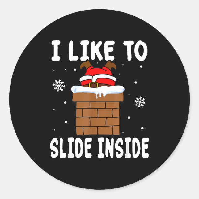 Adesivo Redondo I Like To Slide Inside Funny Xmas Couple  (Frente)