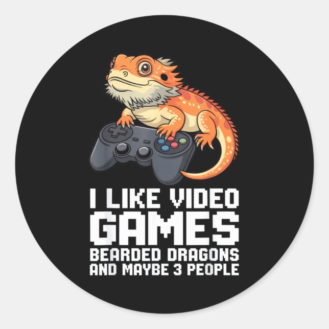 Adesivo Redondo I Like Video Games Bearded Dragon Gamer Introvert  (Frente)