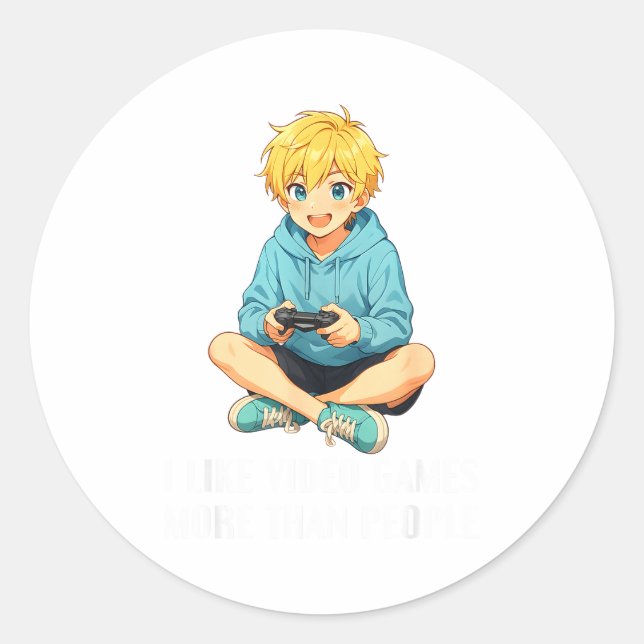 Adesivo Redondo I Like Video Games More Than People Funny Gamer An (Frente)