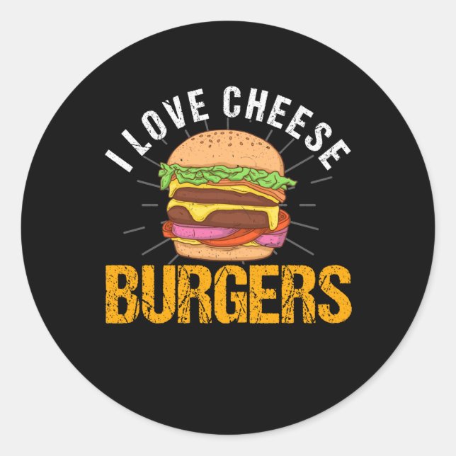 Adesivo Redondo I Love Cheese Burgers, Hamburger (Frente)