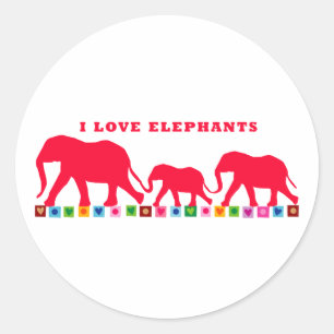 Adesivo Redondo I Love Elephants (Vermelho)