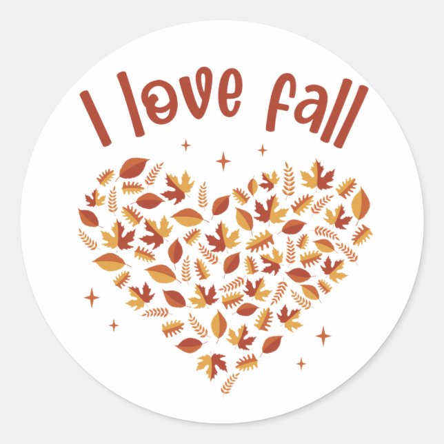 Adesivo Redondo I Love Fall. Heart W Leaves (Frente)