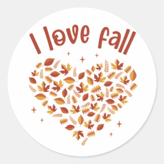 Adesivo Redondo I Love Fall. Heart W Leaves