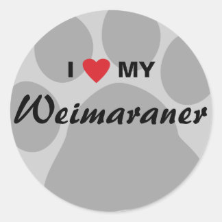 Adesivo Redondo I Love (Heart) My Weimaraner Pawprint