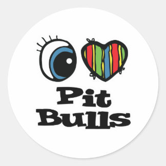 Adesivo Redondo I Love (Heart) Pit Bulls