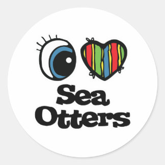 Adesivo Redondo I Love (Heart) Sea Otters