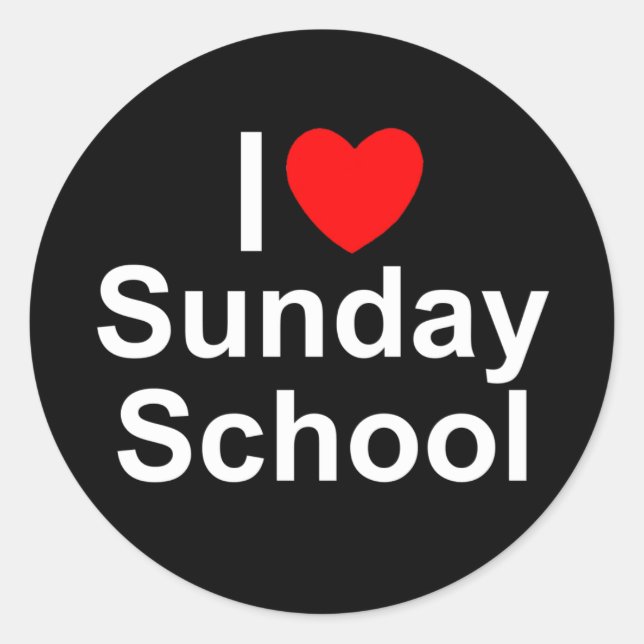 Adesivo Redondo I Love (Heart) Sunday School (Frente)