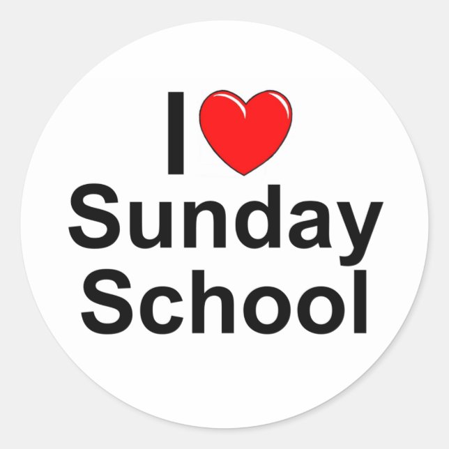 Adesivo Redondo I Love (Heart) Sunday School (Frente)