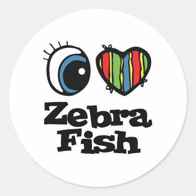 Adesivo Redondo I Love (Heart) Zebrafish (Frente)