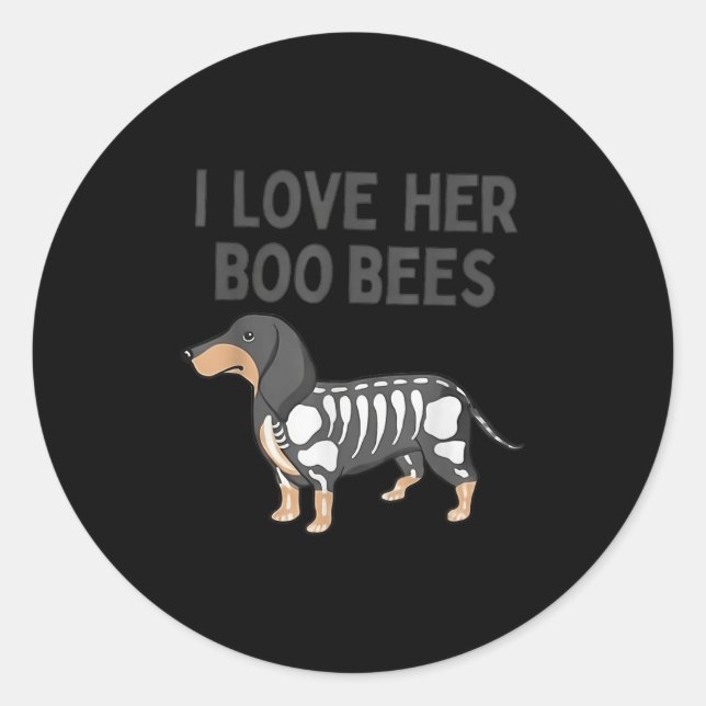 Adesivo Redondo I Love Her Boo Bees Funny Halloween Dachshund Ween (Frente)