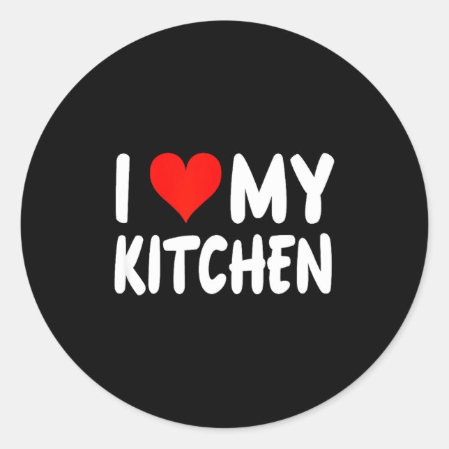 Adesivo Redondo I Love Kitchen - Heart - Funny Cute Cook Remodel C (Frente)