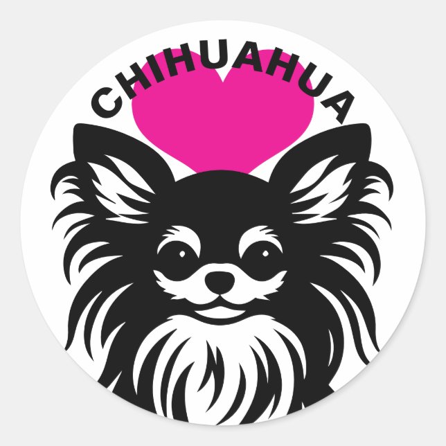 Adesivo Redondo I Love Long-Haired Chihuahuas Cute Puppy (Frente)