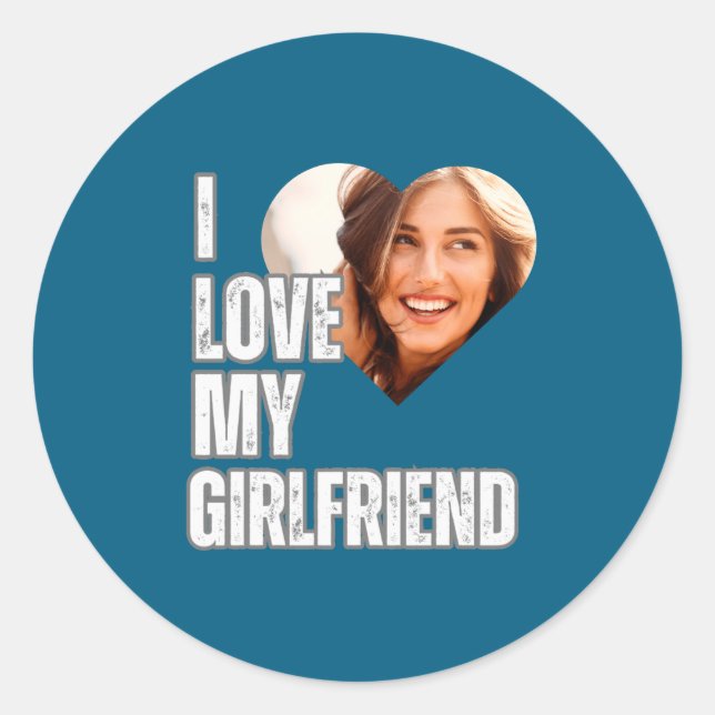 Adesivo Redondo I Love My Girlfriend Heart Photo Boyfriend Gift  (Frente)