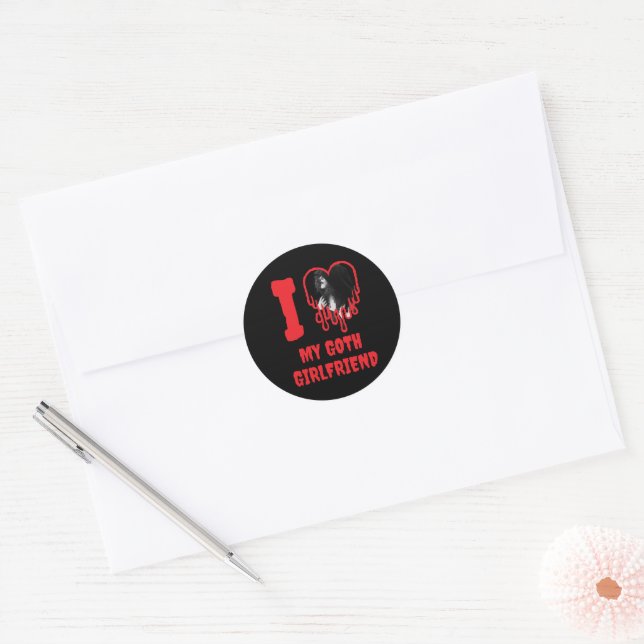 Adesivo Redondo I Love My Goth Girlfriend Red Heart Photo (Envelope)