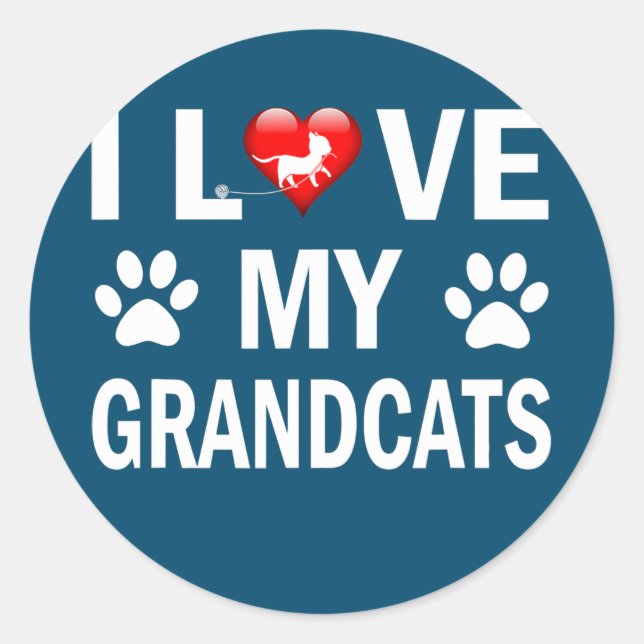 Adesivo Redondo I love my Grandcats Cat Lover Granddad Grandma  (Frente)