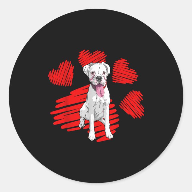 Adesivo Redondo I Love My White Boxer Dog Paw Heart Valentines Day (Frente)
