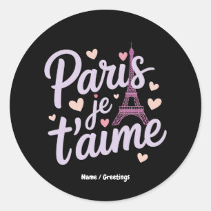 Adesivo Redondo I Love Paris Je t'aime Eiffel Tower France T-Shirt