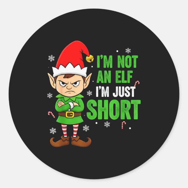 Adesivo Redondo I’m Just Short Funny Elf Christmas  (Frente)