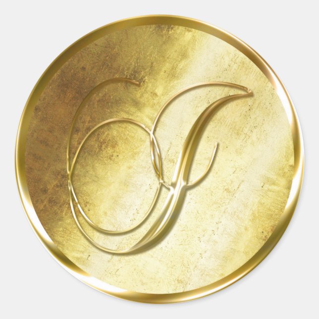 Adesivo Redondo I Monograma Faux Dourado Envelope Vinhetas Selo (Frente)