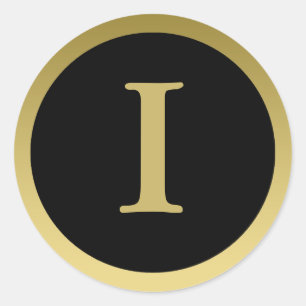Adesivo Redondo I: Monograma I Elegante, Dourado e Preto