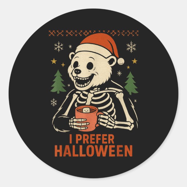 Adesivo Redondo I Prefer Halloween Tree Bear Skeleton Christmas Wo (Frente)
