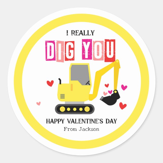 Adesivo Redondo I Really Dig You Classroom Valentine's Day (Frente)