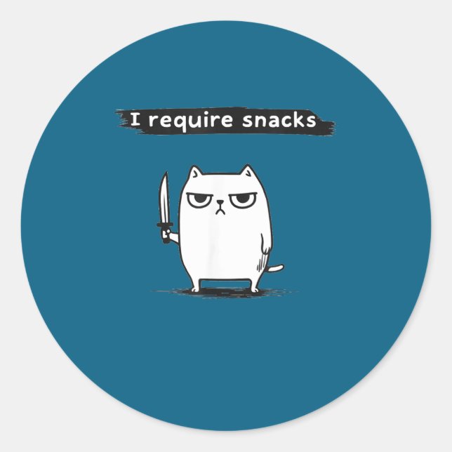 Adesivo Redondo I Require Snacks Angry Cat Funny Meme  (Frente)